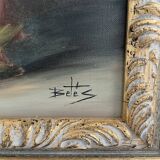 Oil painting, still life with bouquet, flowers, signed betez, floral decor, wooden frame, art