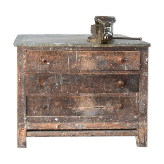 Commode établi rustique avec étau début XIXème