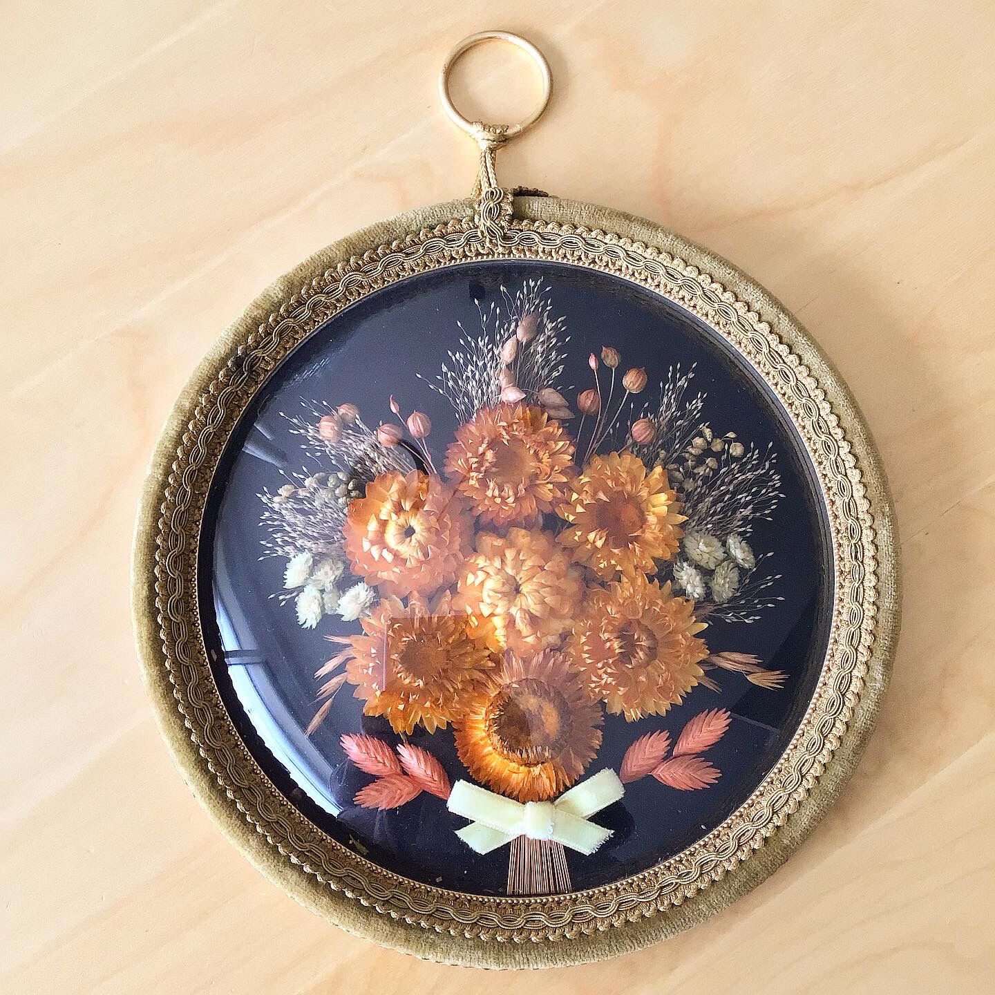 Vintage frame domed glass dried flowers
