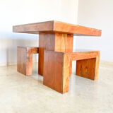 Set table à manger et 2 bancs en bois de teck massif, Italie années 1970