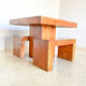 Set dining table plus 2 benches in solid teak wood, Italy 1970s