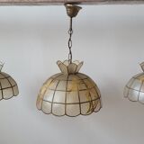 Set of 3 chandeliers in mother-of-pearl and brass