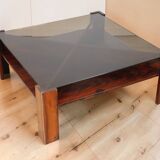 Scandinavian coffee table Mobelintarsia – Rosewood & smoked glass – 1960s