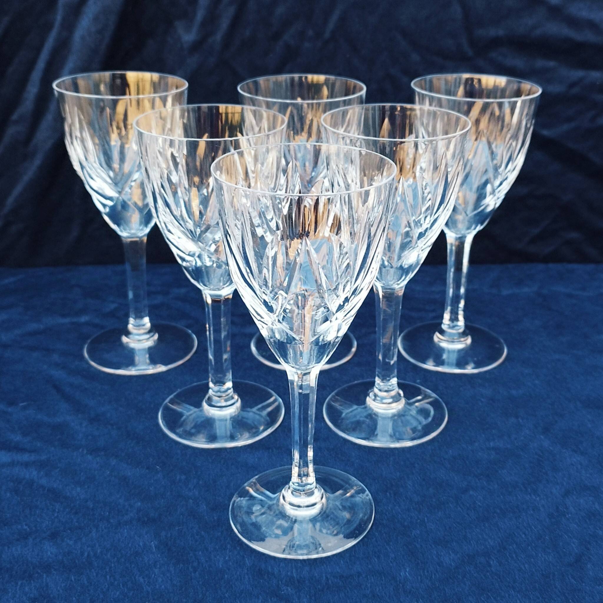 Six vintage Saint Louis Monaco cut crystal wine glasses