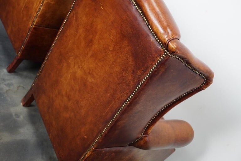 Set of 2 vintage club armchairs in cognac leather, Netherlands