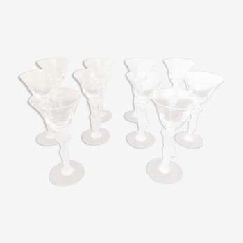 Series of 10 venus and Bacchus wine glasses, Bayel crystal