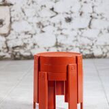 3 nesting tables in orange plastic by Prisunic, 1970.