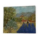 Huile sur toile « clocher »