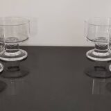 6 coupes cavalier transparents pied épais vintage en verre années 1970