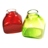 Lot of 2 square vases design 1970 blown glass double green red dlg whitefriars
