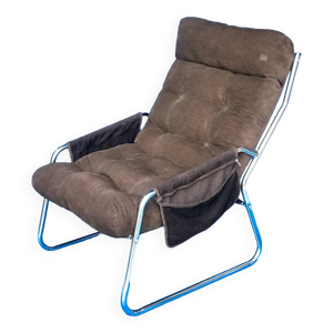 FAUTEUIL VELOURS MARRON - chrome