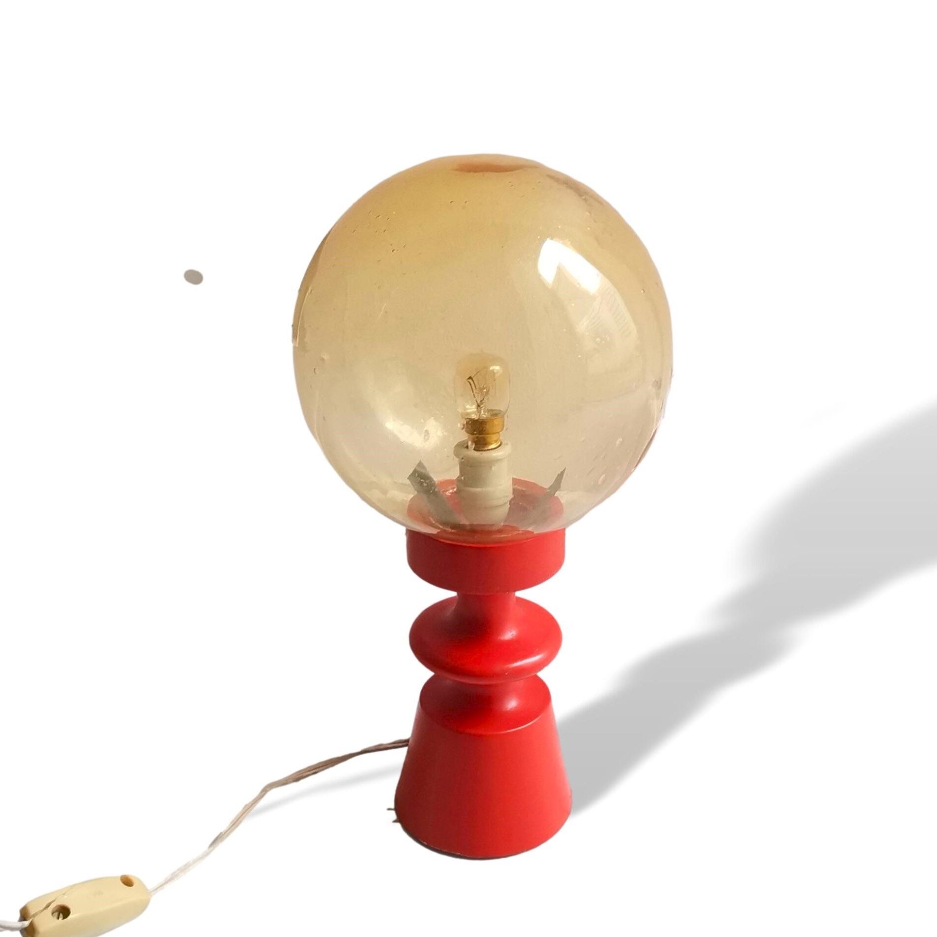 Solid wooden lamp painted orange