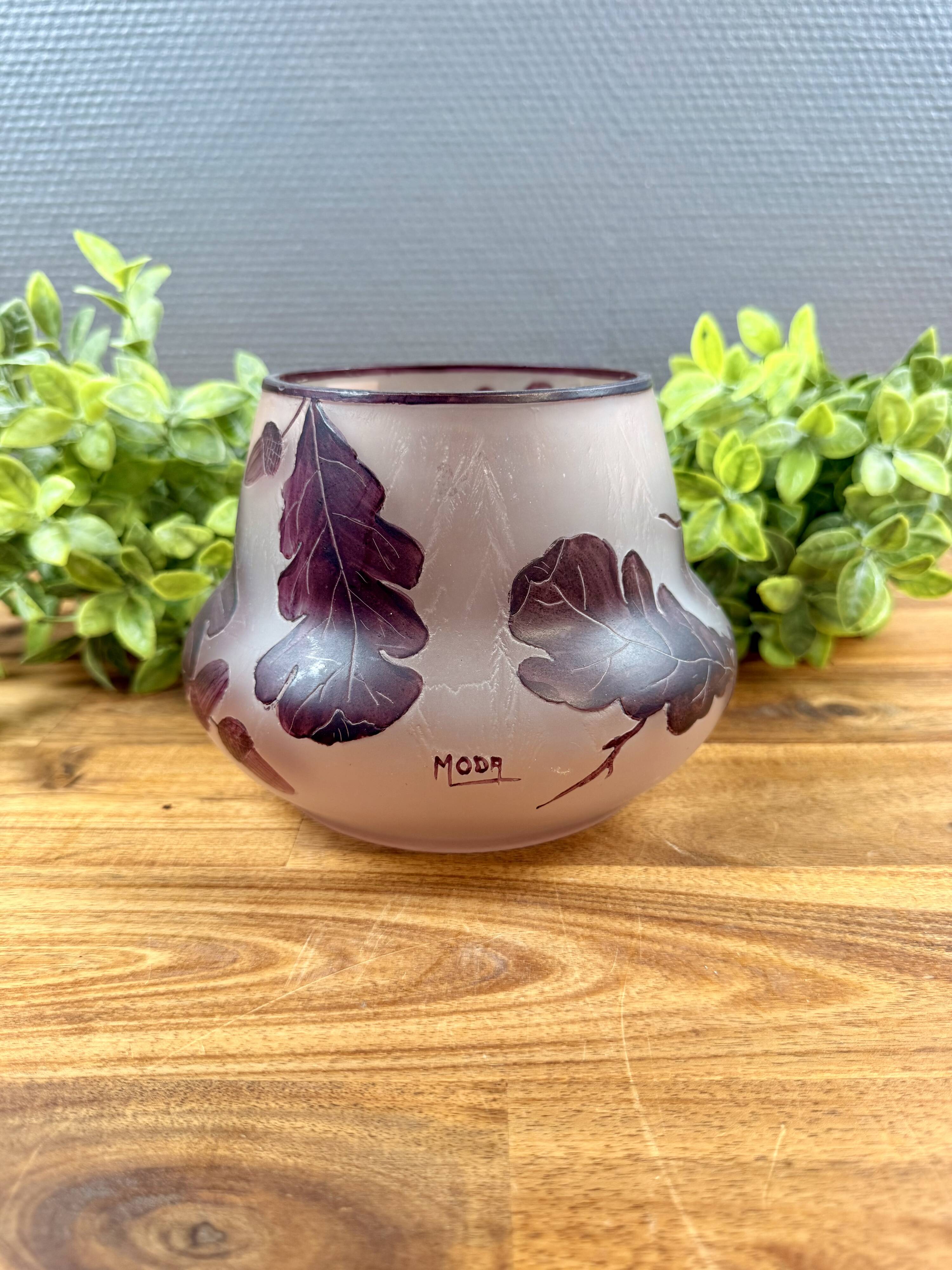 Art Nouveau glass paste vase signed Moda