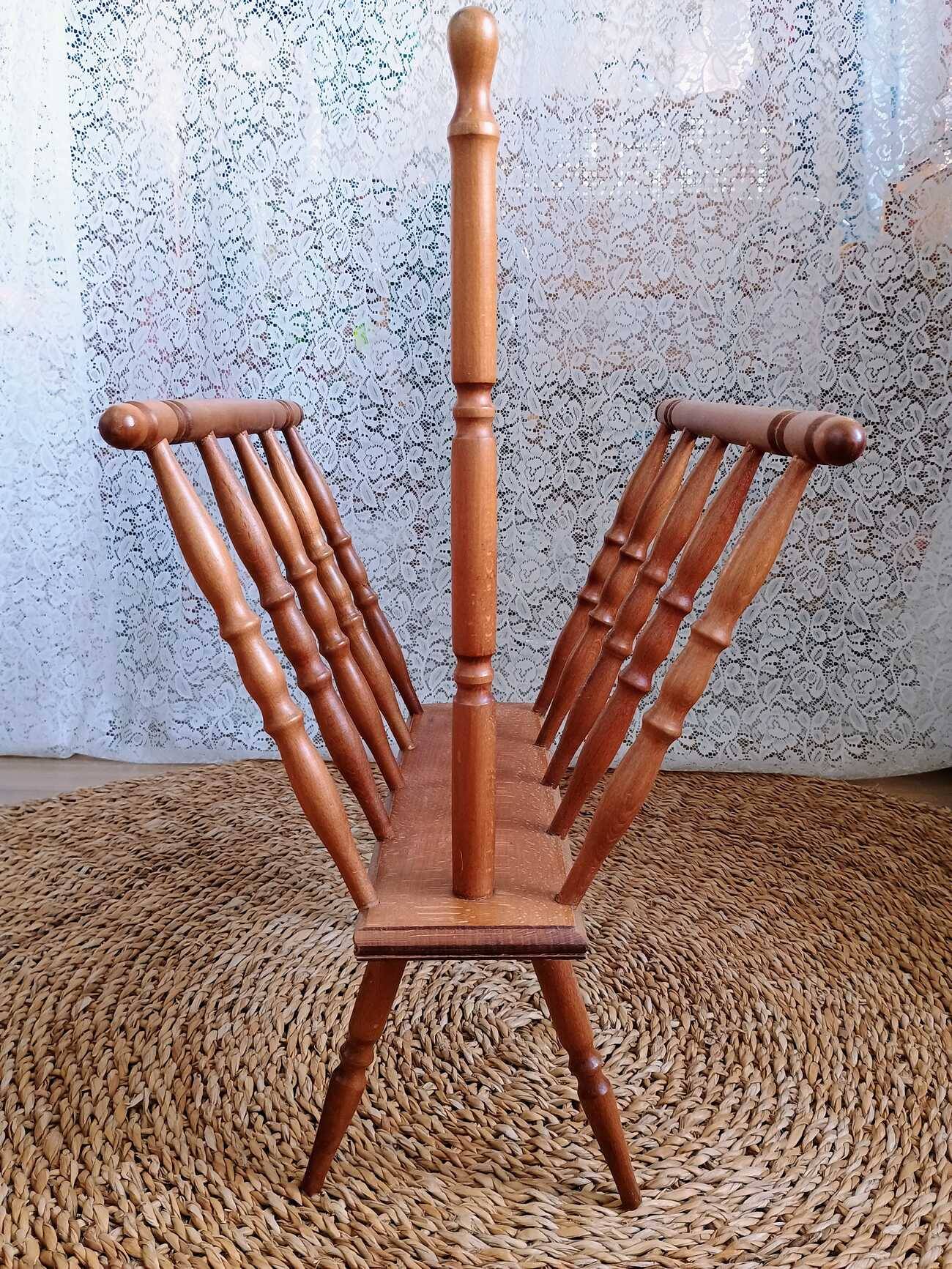 Turned wood magazine rack from the 1950s