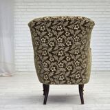 1950s, Danish armchair, green furniture velour, ash wood legs.