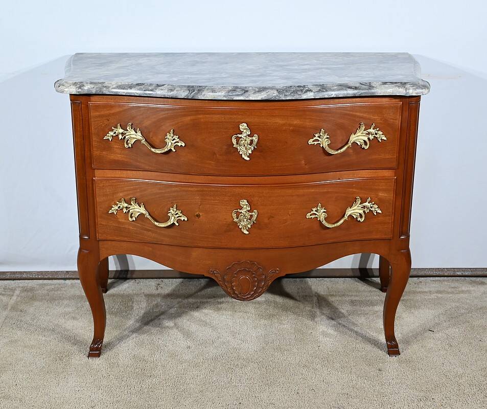 Sauteuse chest of drawers in solid mahogany, Louis XV style – Late 19th century