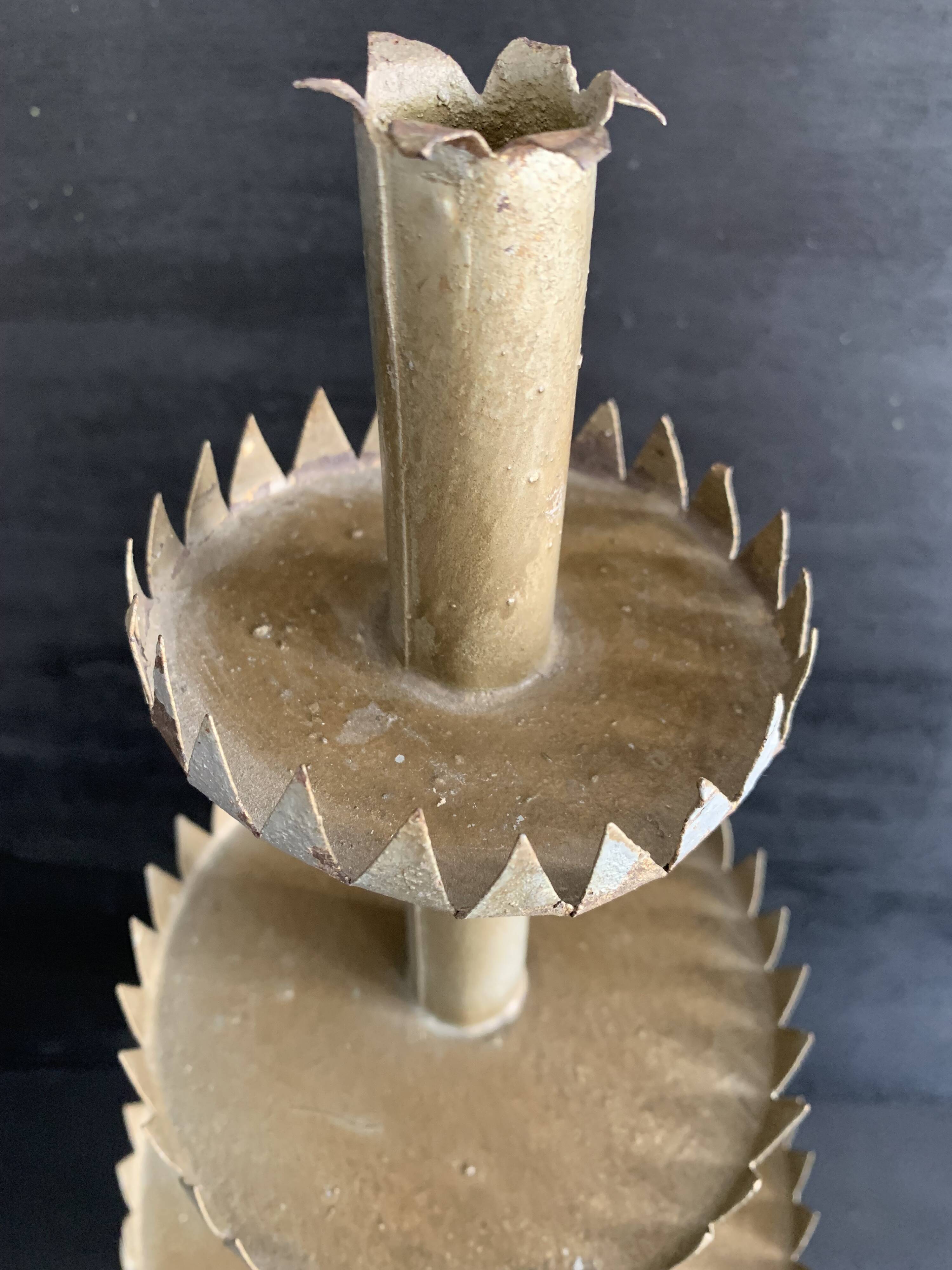 Large handmade sheet metal tiered display stand, 19th century