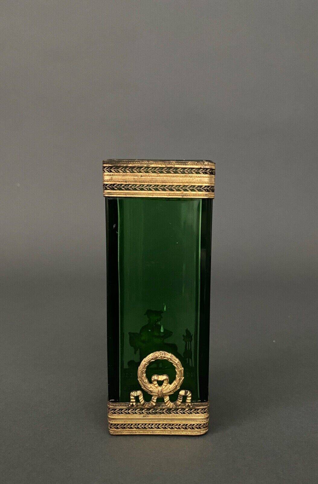 Vase 1900, glass base, bronze enclosure, antique decor