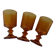 3 textured amber stemmed glasses. Vintage.