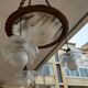 art nouveau chandelier, alabaster shells, molded glass and bronze