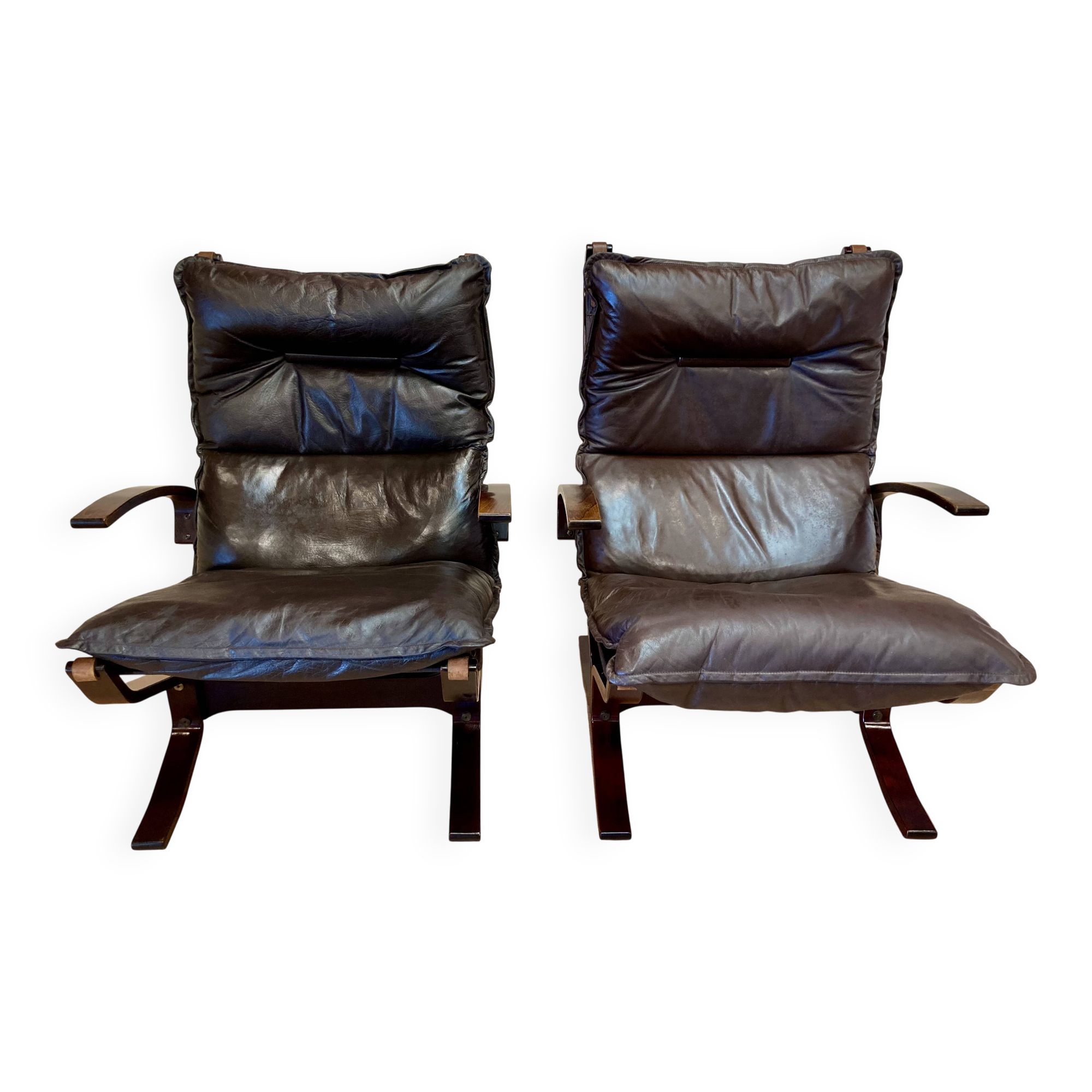 Pair of "Scandinavian design" leather armchairs, 1950s "Ingmar Relling".