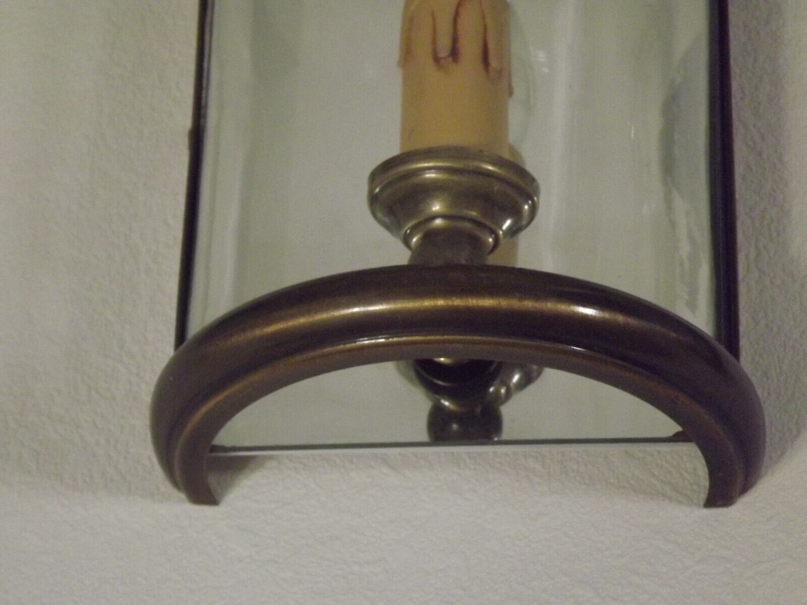 Pair french country brass & curved glass wall lights mirrored back plate 3965