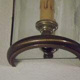 Pair french country brass & curved glass wall lights mirrored back plate 3965