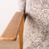 High armchair in curved beech and recent konkav fabric model by paul bode for federholz.