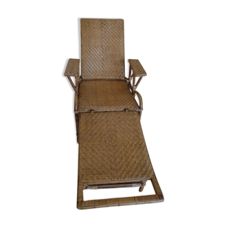 Chaise longue rotin vintage