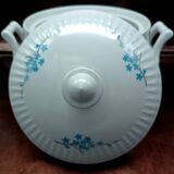 White porcelain soup tureen FD Chauvigny France, forget-me-not motif