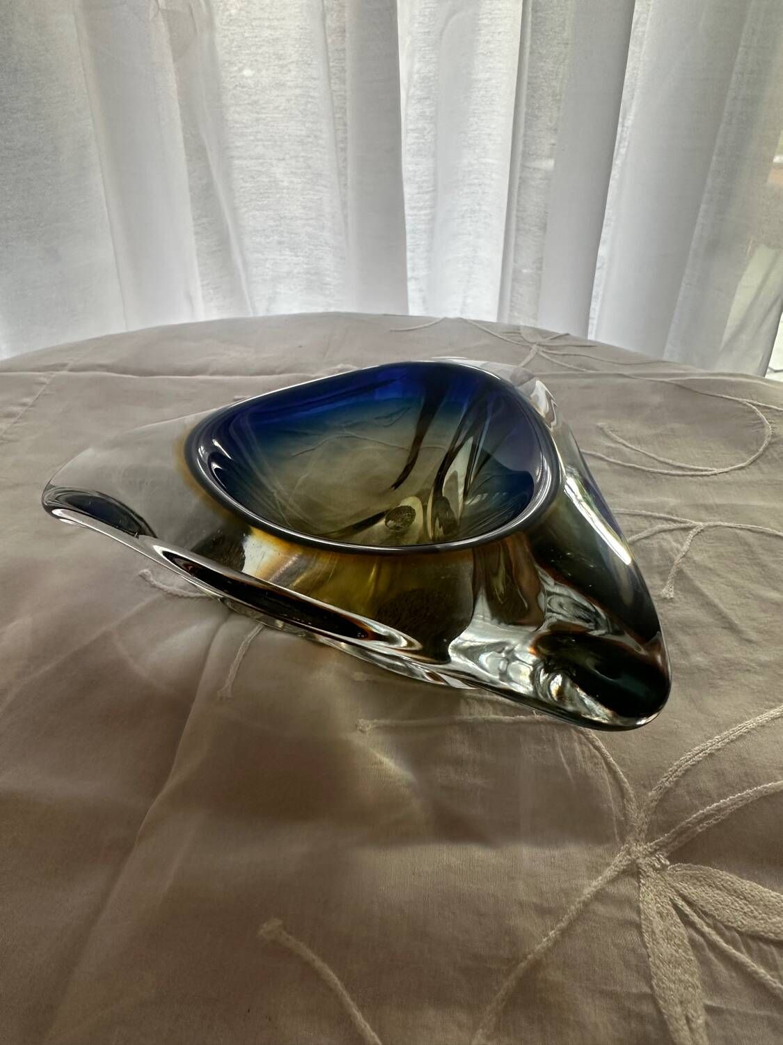 Geometric Glass Sommerso Bowl by Seguso Murano Vintage 1