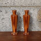 Pair of turned wooden vases – geometric design