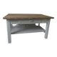 Coffee table made from a vintage table, pearl gray patina, wooden top.