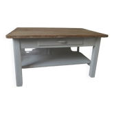 Coffee table made from a vintage table, pearl gray patina, wooden top.
