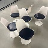 6x Saarinen Swivel Chairs for Knoll in Blue leather