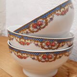 Set 3 bols porcelaine guirlande de fleurs