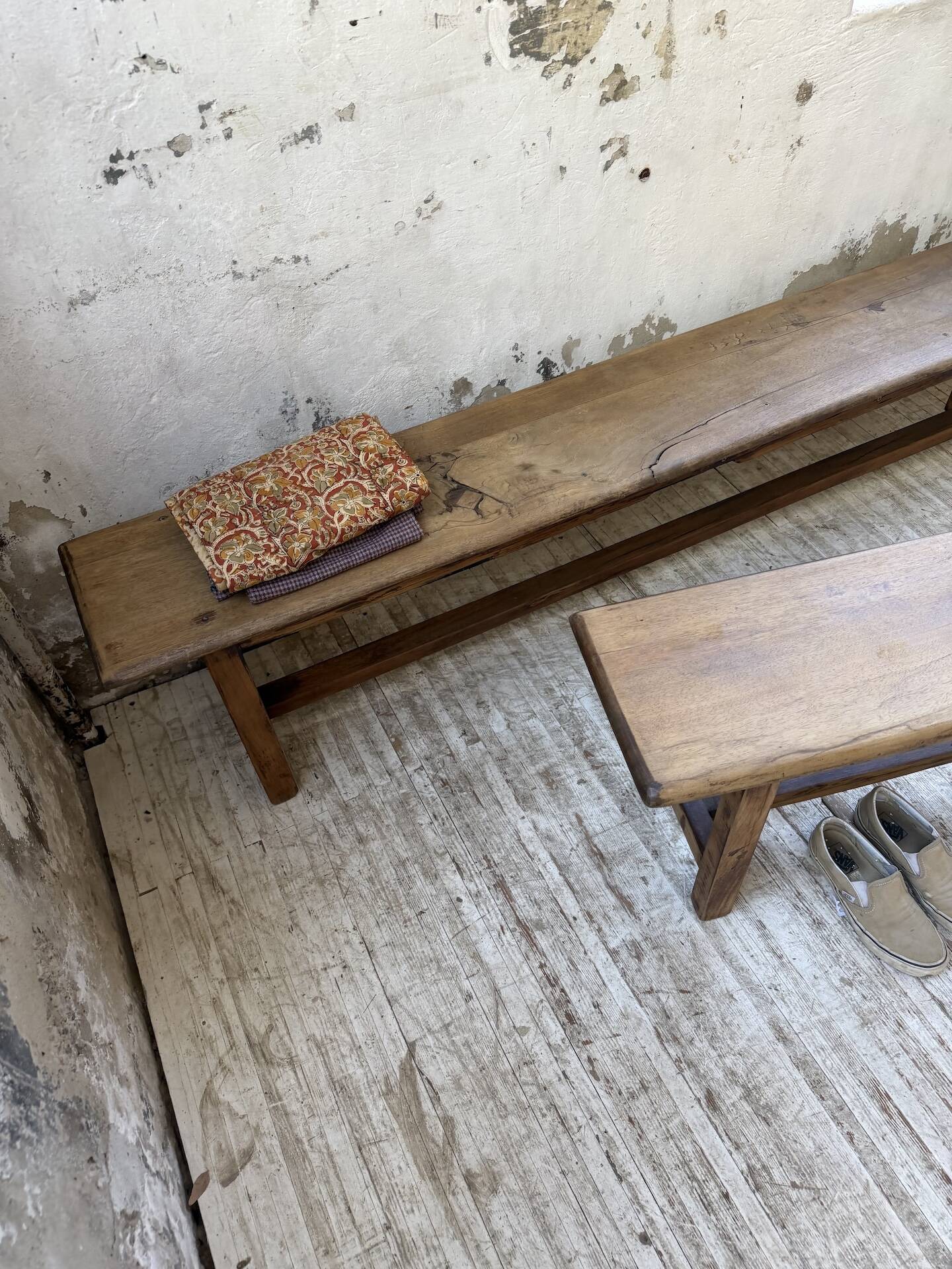 Set of two rustic oak farm benches 2m