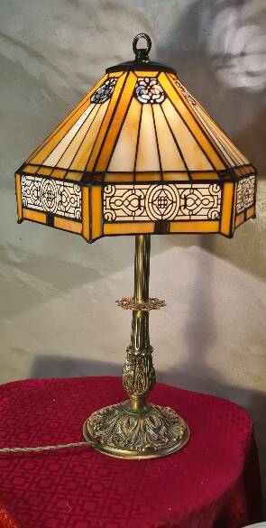 Antique art nouveau lamp with bronze base, 53x32 cm,
