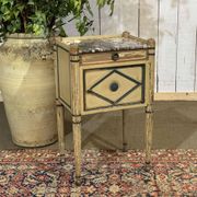 Beech bedside table painted with a marble top in Louis XVI style from the late 19th century.