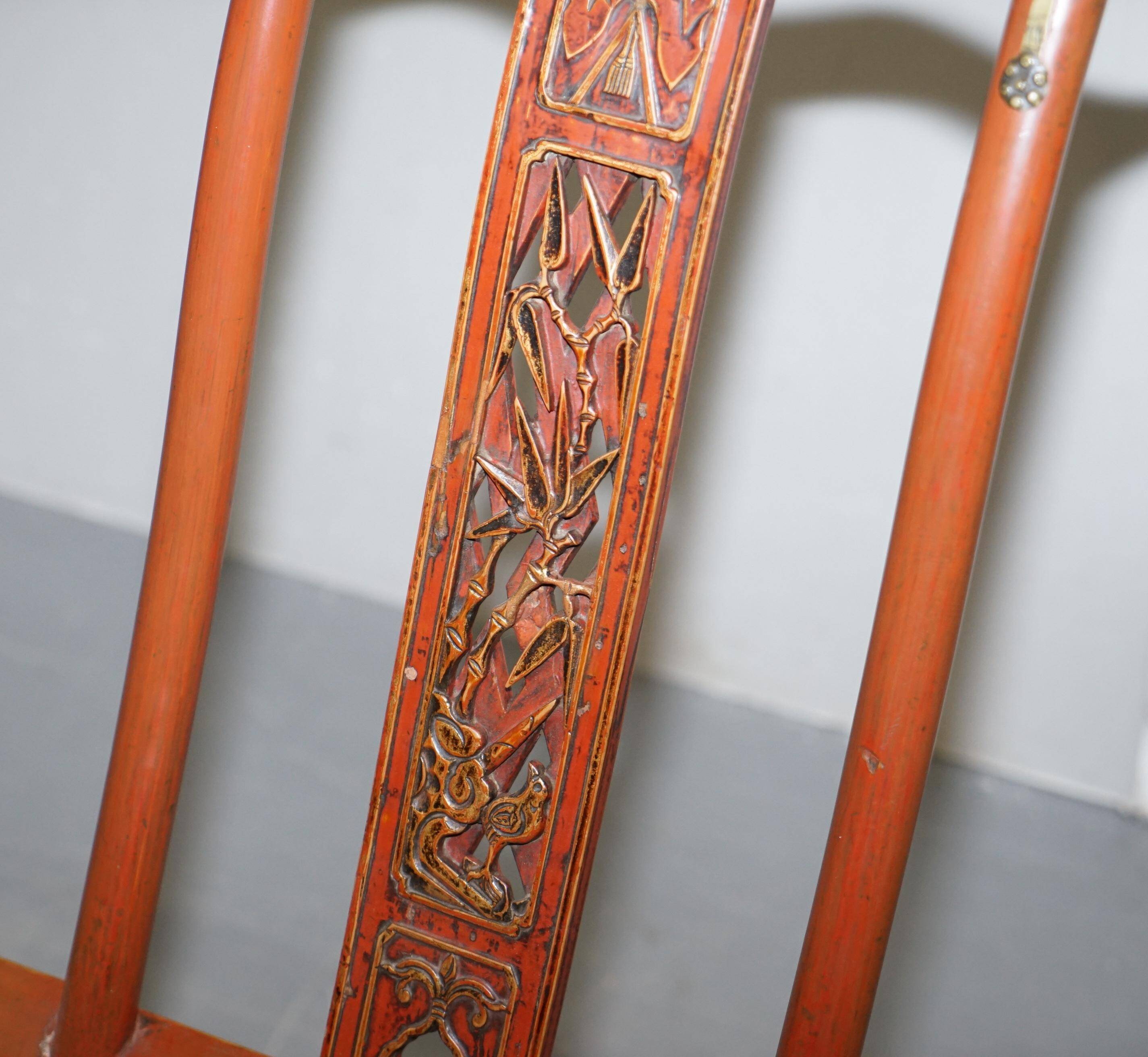 Chaise pliante chinoise antique avec sculptures, vers 1900-1920