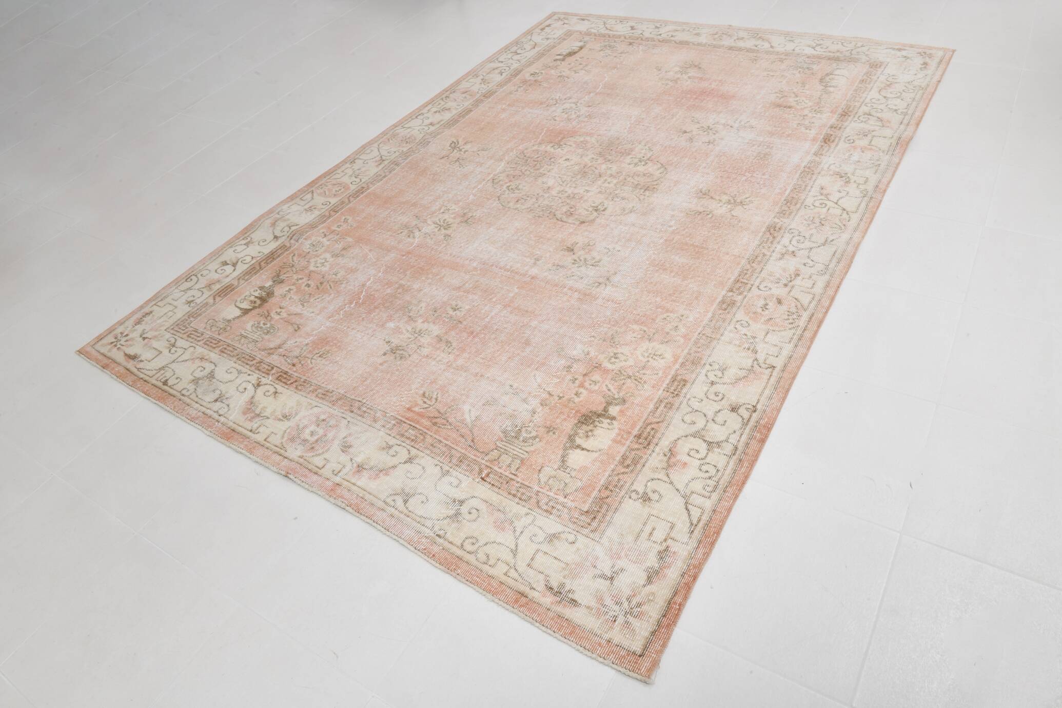 7x10 Pale Red & Beige Large Turkish Area Rug, 210x306Cm