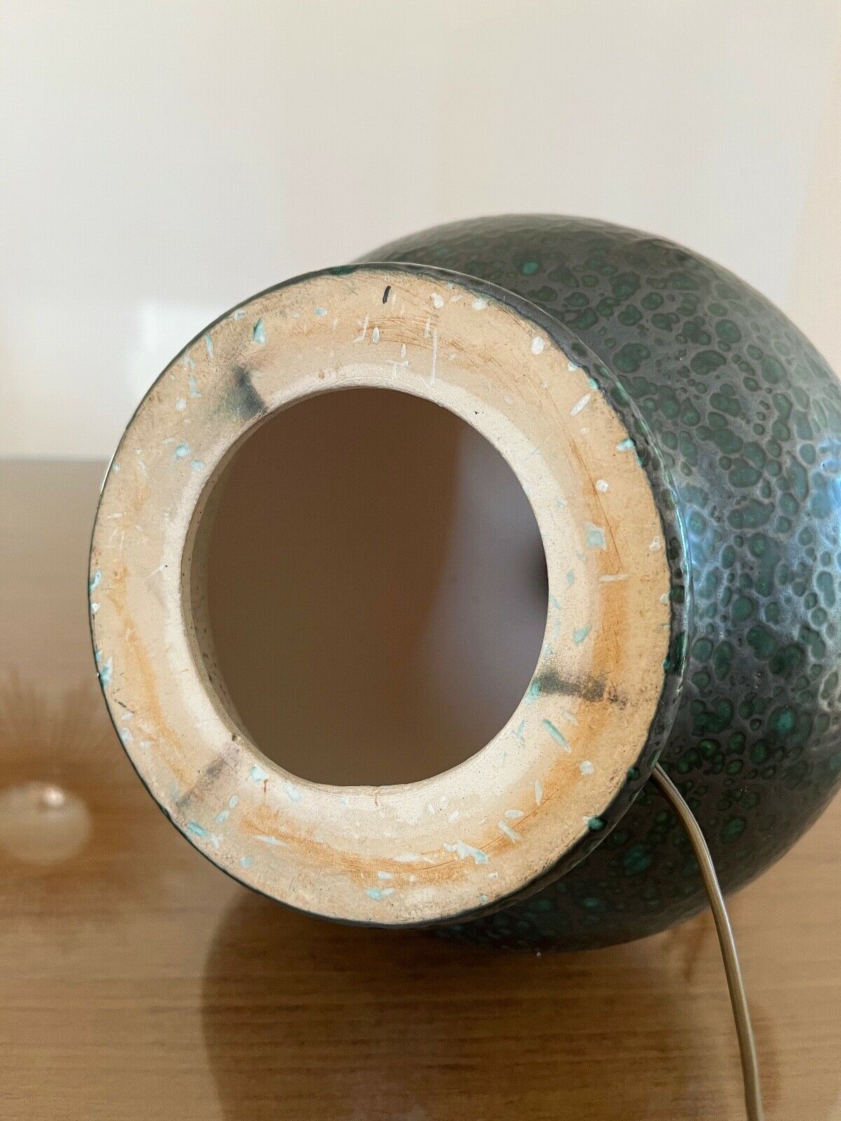 Lamp foot in gray ceramic speckled with green 50s 60s