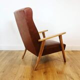 70 armchair in brown skai and wooden structure