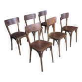 Set of 6 Baumann bistro chairs in dark wood, 1950s France