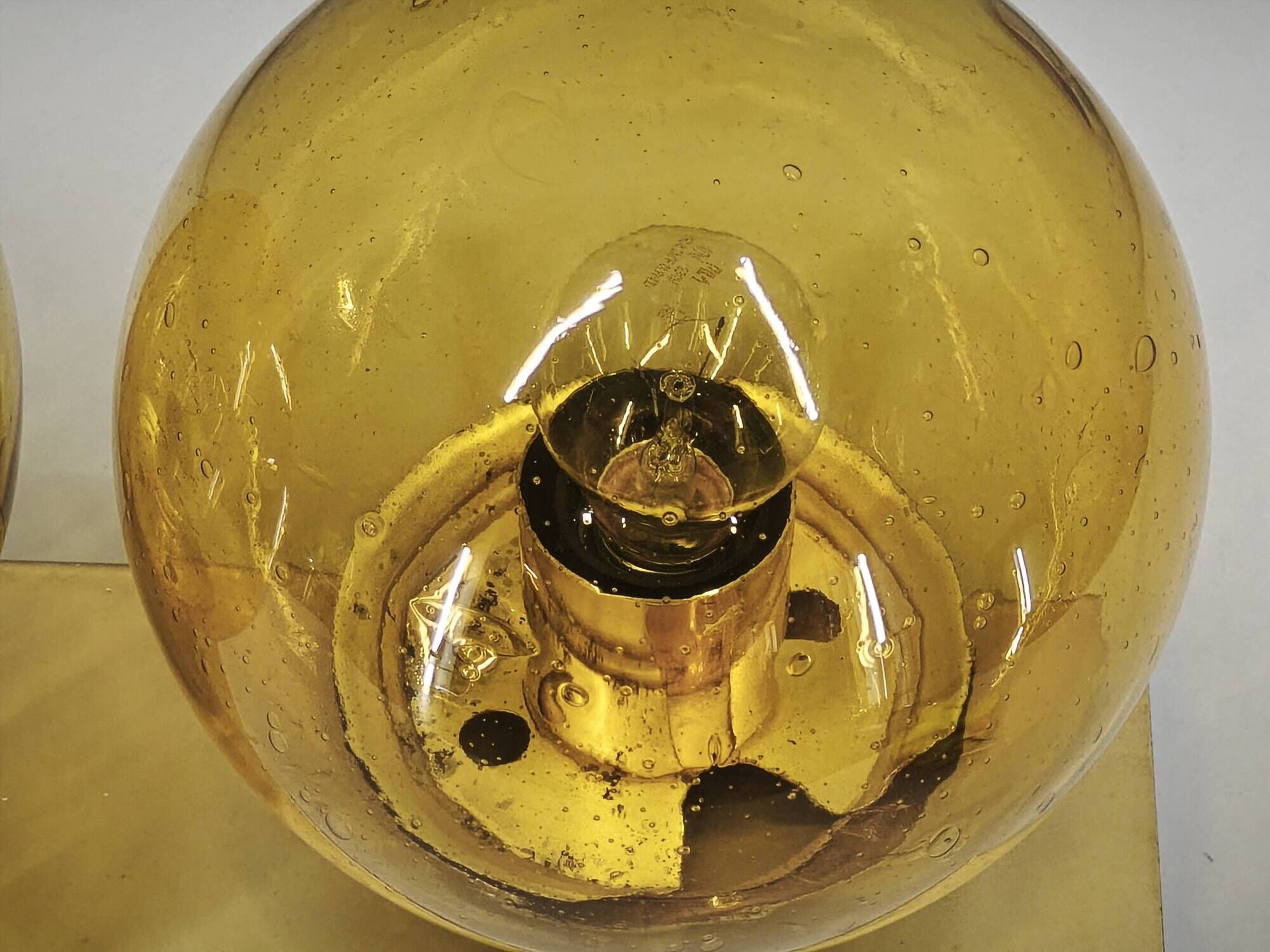 1970s Space Age Amber Glass Double Wall Lamp, Kamenický Šenov