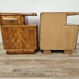 Art Decò bedside tables in blond walnut with drawer and shelf