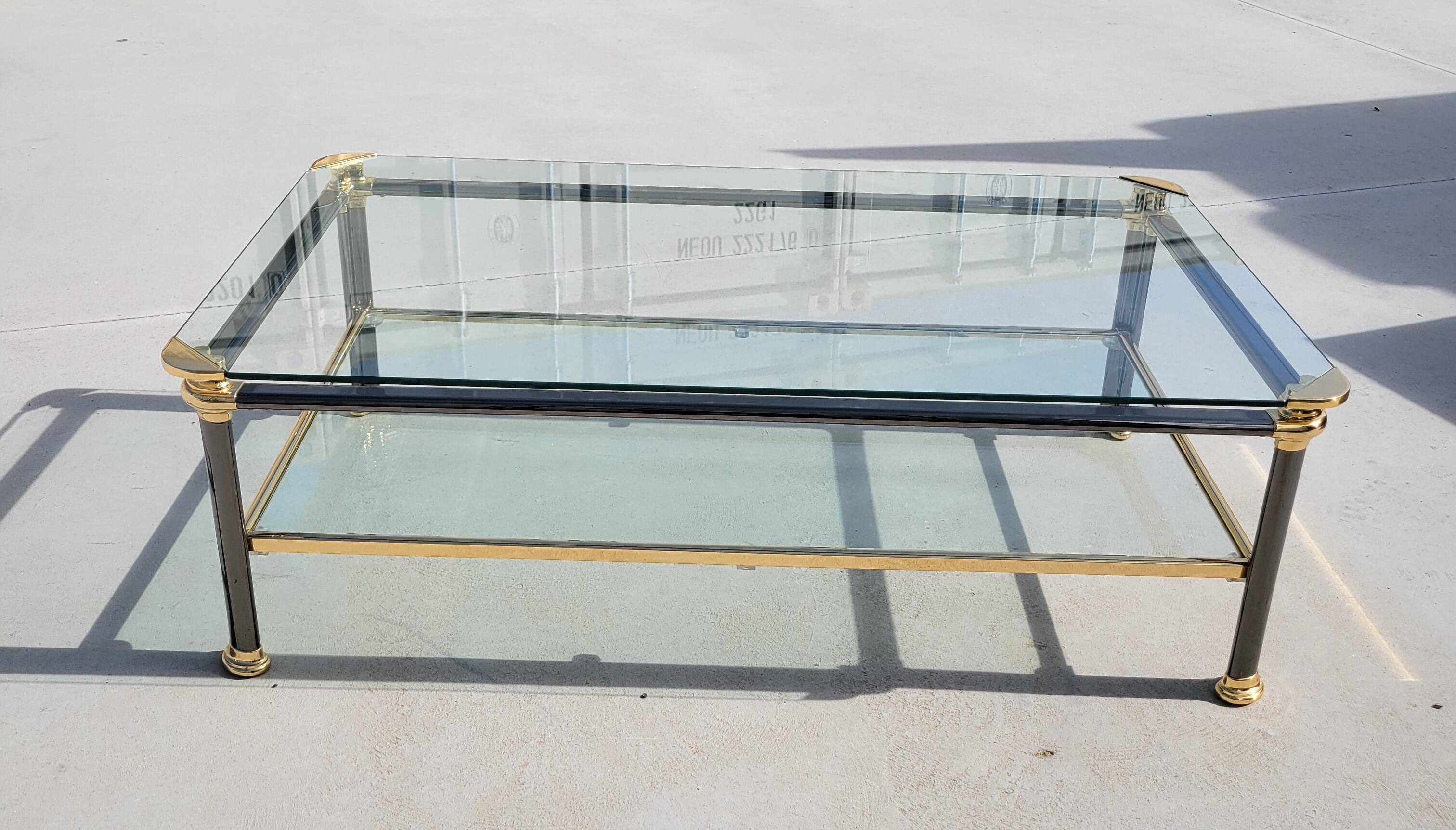 Vintage glass and brass coffee table from the 70s and 80s, Italian design