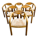 Set of six Rainer Daumiller pine wood arm chairs, 1970s