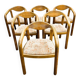 Set of six Rainer Daumiller pine wood arm chairs, 1970s