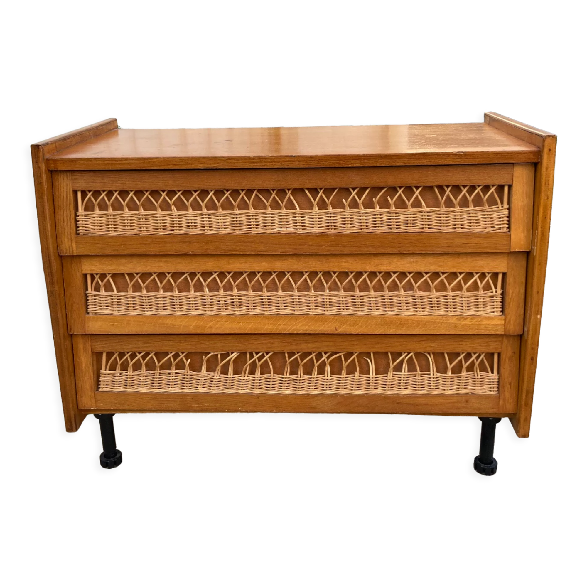 Rattan chest of drawers and vintage wood